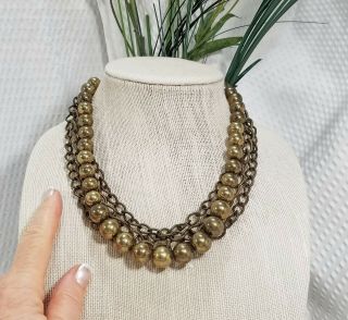 Vintage Boho Brass Bead And Chain Link Multi Strand Choker Necklace