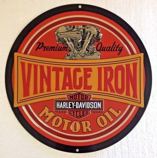 Ande Rooney Harley Davidson Vintage Iron Round Motorcycle Hd Garage Tin Sign