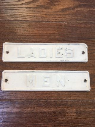 Ladies Mens Vintage Restroom Door Gas Service Station Embossed Metal Signs
