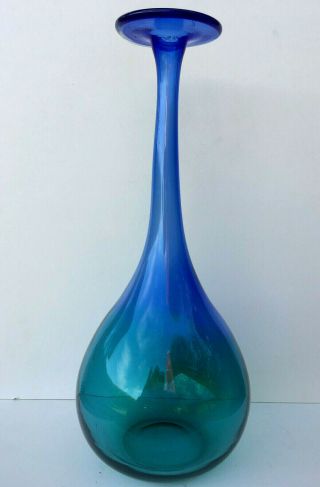Vintage Kosta Boda Swedish Art Glass Blue Green Hand Blown Bottle Bud Vase