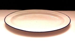 Vintage 15 1/2 " White Oval Enamelware Platter With Cobalt Blue Trim