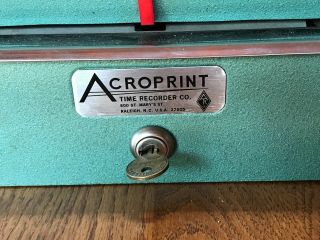 Acroprint Vintage Industrial Employee Time Clock with Key Model 1250R4 2