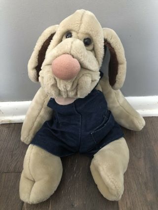 Wrinkles The Dog By Ganz 18” Overalls Boy Tan Puppet Stuffed Plush Vintage