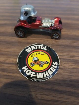 Mattel 1969 Vintage Hot Wheels “red Baron” Redline Wheels Die - Cast Car & Badge