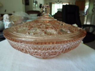 Vintage Pink Depression Indiana Glass Candy Dish With Lid Windsor Pattern