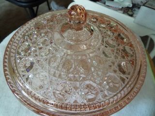 Vintage Pink Depression INDIANA GLASS CANDY DISH WITH LID Windsor Pattern 2
