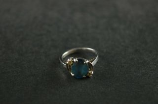 Vintage Sterling Silver Round Ring W Blue Stone - 3g