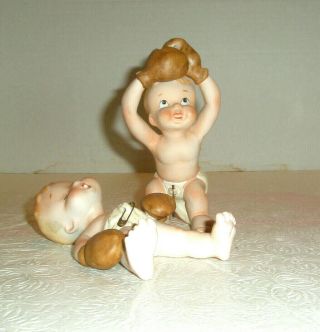 Vintage Fine A Quality Figurines Set 2 Bisque Babies In Diapers Boxing