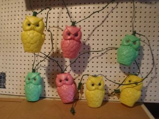 Vintage Set 7 Owl Party Lights Rv Camping Patio Outdoor String Lights