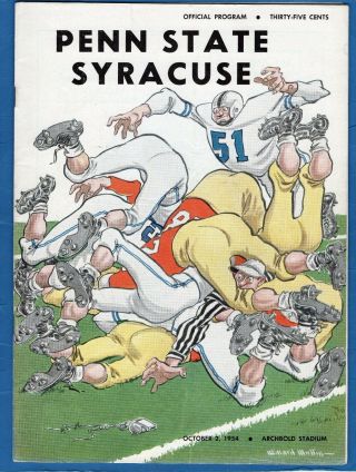 Vintage 1954 Penn State Vs Syracuse Jim Brown Football Program Paterno Exmt