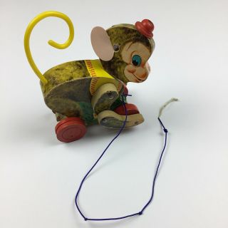 Vintage 1957 - 8 Fisher Price Chatter Monk Monkey Pull Toy Retro