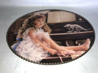 Vintage Victorian Floral Chain Flue Flu Stove Cover Girl Playing Piano W Cat 11 "