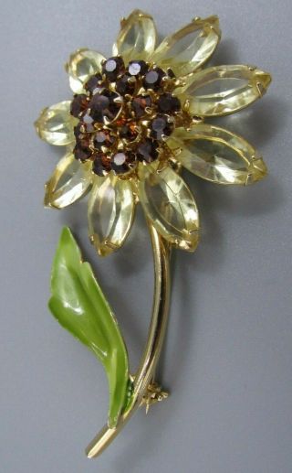 HIGH END Vintage Jewelry Burnt Amber Stacked Flower BROOCH PIN Rhinestone O 2