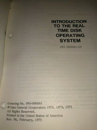 1975 DATA GENERAL NOVA VINTAGE COMPUTER INTRO TO RDOS OPERATING SYSTEM 2