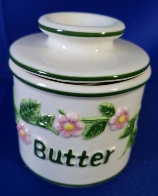 Butter Bell Pot Keeper Crock L.  Tremain 1997 Beurre Vintage Green Pink