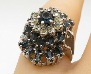 Panetta 925 Silver - Vintage Sapphire Graduating Floral Band Ring Sz 6 - R9383