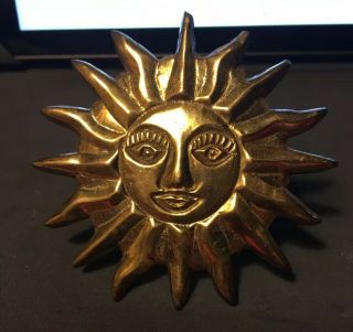 Solid Brass Sun Soleil Face Napkin Rings,  Set Of Four,  Made In India,  Vintage
