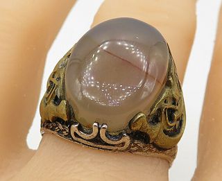 925 Silver - Vintage Agate Two Tone Eagle Detail Cocktail Ring Sz 9 - R8936