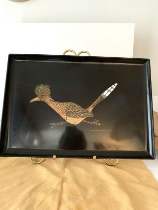 Vintage Couroc 12 1/2 " X 18 " Black Serving Tray With Inlaid Road Runner