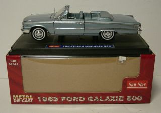 Sun Star 1963 Ford Galaxie 500 Convertible Diecast Car Box 1:18 Blue Vtg 1450