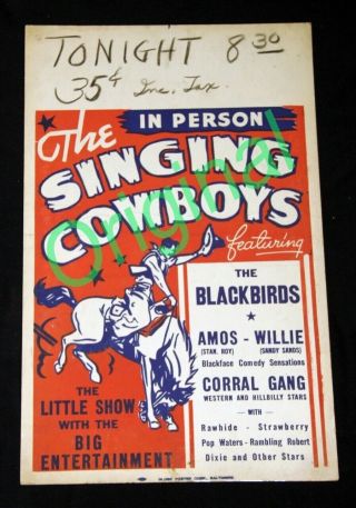 Singing Cowboys Blackbirds,  Amos,  Willie,  1951 Vintage Concert Poster