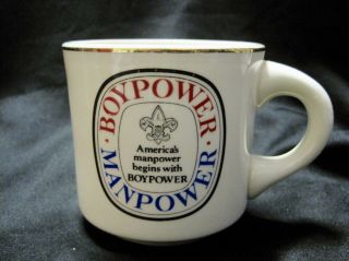 Vintage Boy Scout Boypower Manpower Coffee Mug Cup Scouting Usa Bsa