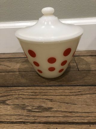 Vintage Fire King Red Polka Dot Grease Jar With Lid