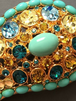 Vintage Joan Rivers Rhinestone Glass Paisley Shaped Brooch Pin Turquoise 2