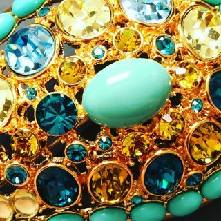 Vintage Joan Rivers Rhinestone Glass Paisley Shaped Brooch Pin Turquoise 3