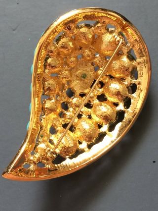 Vintage Joan Rivers Rhinestone Glass Paisley Shaped Brooch Pin Turquoise 4