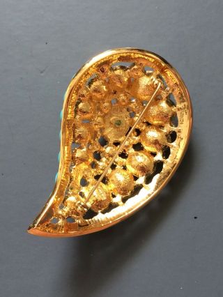 Vintage Joan Rivers Rhinestone Glass Paisley Shaped Brooch Pin Turquoise 5