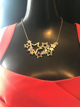 Vintage Modernist Brutalist Chunky Diamanté Stars Panel Necklace 2