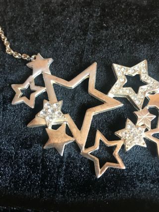 Vintage Modernist Brutalist Chunky Diamanté Stars Panel Necklace 5