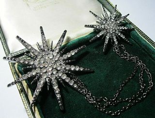 Vintage style Art Deco Jewellery Crystal Rhinestone Double STAR Duet Pin BROOCH 2