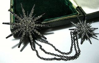 Vintage style Art Deco Jewellery Crystal Rhinestone Double STAR Duet Pin BROOCH 3