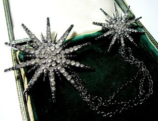 Vintage style Art Deco Jewellery Crystal Rhinestone Double STAR Duet Pin BROOCH 5