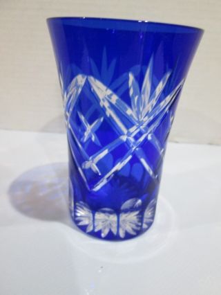 Vintage Bohemian Czech Cobalt Blue Cut To Clear Tumbler Glass 4 " 8 Oz