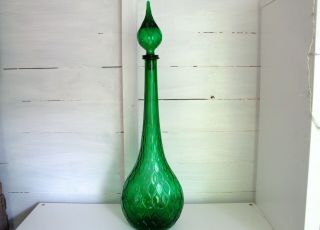 Vintage Empoli Genie Bottle Emerald Green Very Large Onion Design 60s 70s