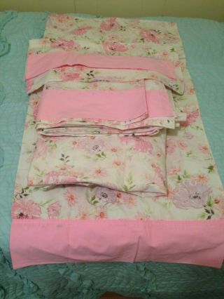 Vtg.  4 Pc King Size Sheet Set & Pillowcases Wondercale Springmaid Floral