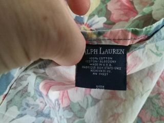 Vtg Cottage Chic Ralph Lauren Kimberly Blue Roses Floral Queen Flat Sheet Fabric 3