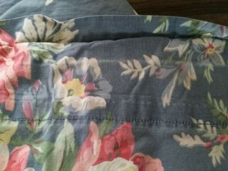 Vtg Cottage Chic Ralph Lauren Kimberly Blue Roses Floral Queen Flat Sheet Fabric 4