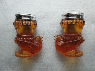 Vintage Degenhart Amber Glass Bird Salt And Pepper Shakers