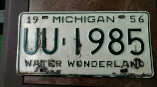 Vintage 1956 Michigan License Plate Water Wonderland Uu 1985