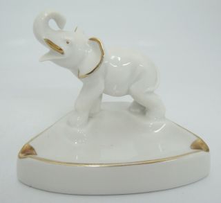 Elephant Figurine Pin Tray Ashtray White Porcelain With Gold Gilded Accent Vtg