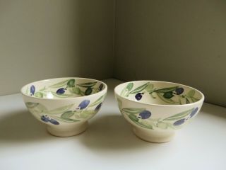 Vtg Emma Bridgewater Olives French Bowls Hand Decorated Spongeware C1997 Pair