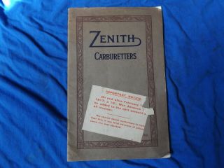 Vintage Pre War Car Zenith Carb Carburettor Zenith Vergaser Instruction Book