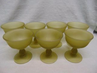 7 Vintage Tiffin Green Satin - Frosted Glass Sherbet Cups - Dishes