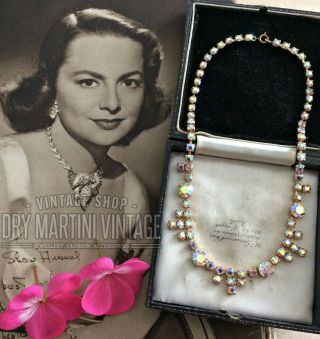 Vintage 1950s Deco Ab Aurora Borealis Crystal Necklace Bridal Jewellery Gift