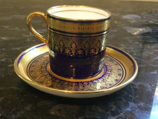 Vintage Aynsley England Cobalt Blue Gold Bone China Demitasse Cup & Saucer,  Mark