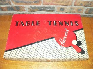 Vintage Harvard Table Tennis Set W/original Box 4 Paddles,  2 Balls,  Clamp - On Net